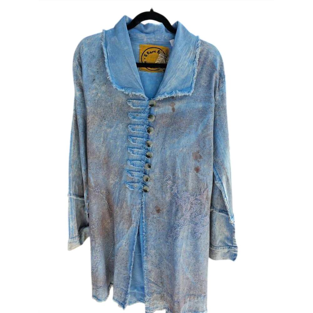 NEW A RARE BIRD women's birdie stitched shirt in blue